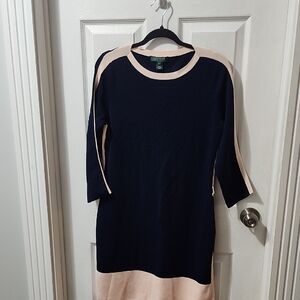 Ralph Lauren Blue Pink Colorblock Dress Size Large Knit Office Career